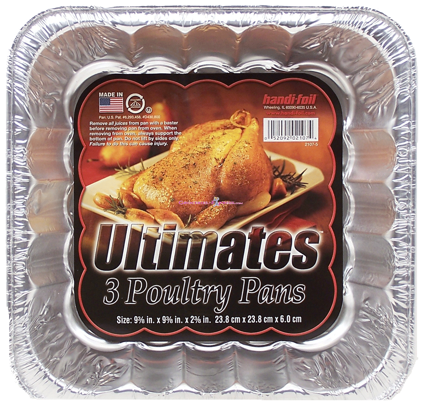 Handi-foil Ultimates 3 poultry pans, size 9 3/8in x 9 3/8in x 2 3/8in Full-Size Picture